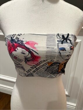 Better Be Y2K Newspaper Print Bandeau Tube Top grunge